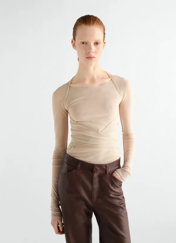 BALLERINA WRAP TOP IN MESH JERSEY