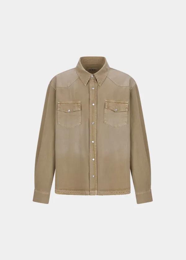 PIGMENT WASHED WESTERN DENIM SHIRT - BEIGE