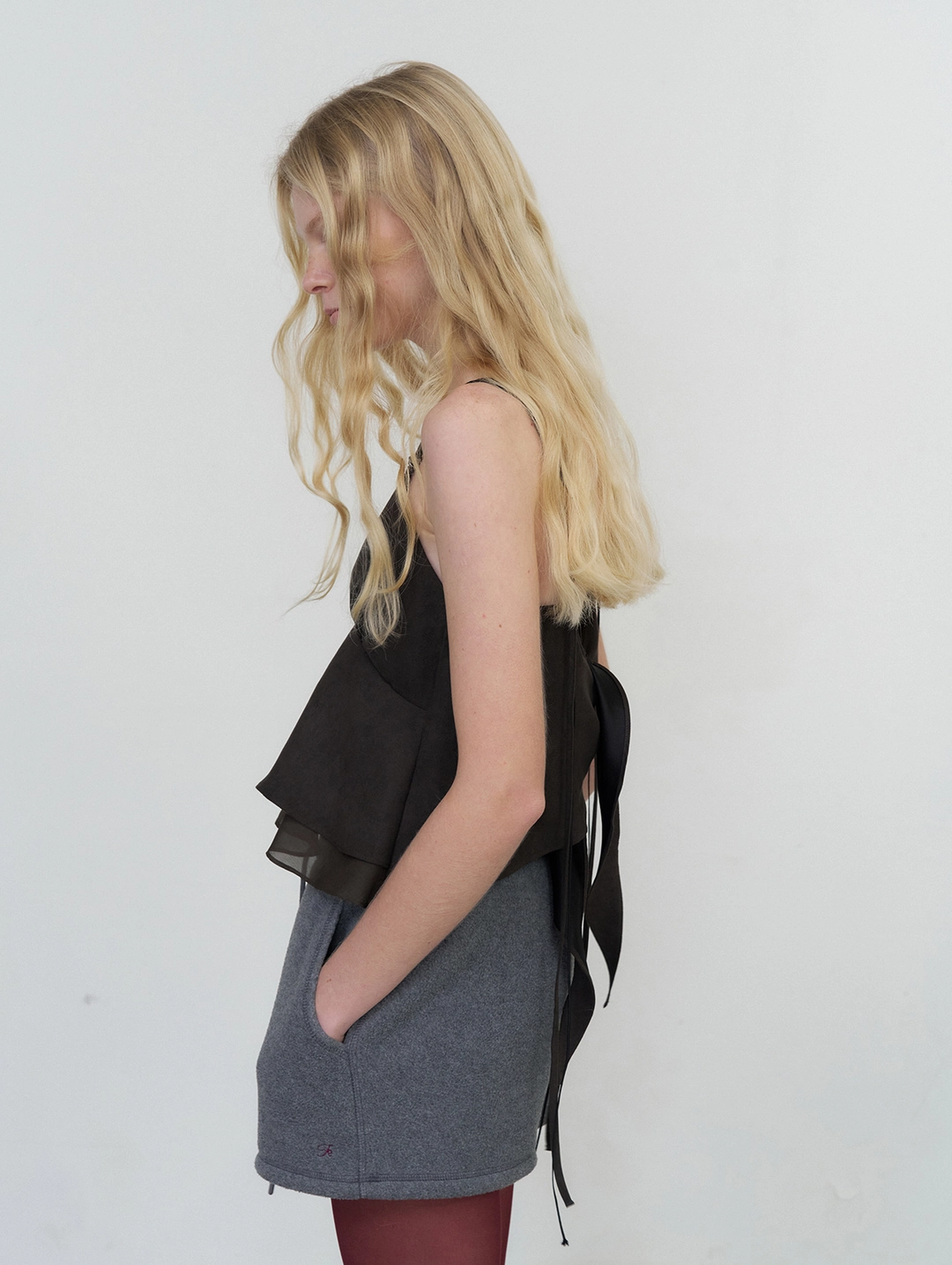포에토 Tie suede cami blouse - deep brown 상품 이미지 2