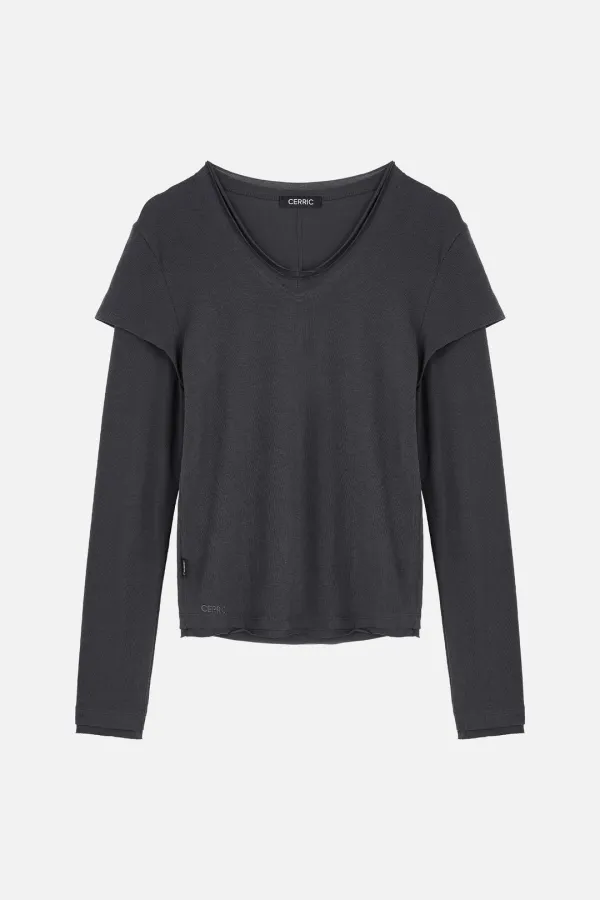 Double Sleeve Top _ Charcoal