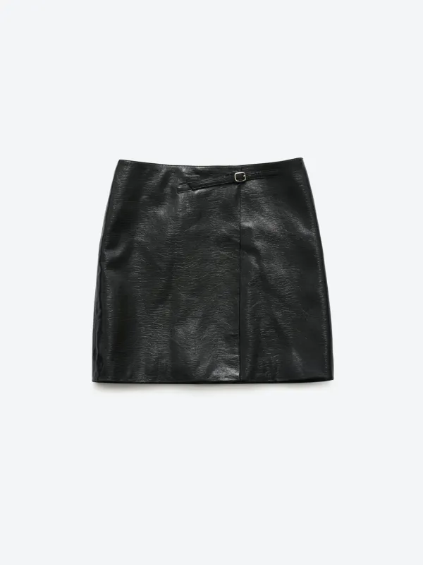 CRINKLED BELTED WRAP SKIRT