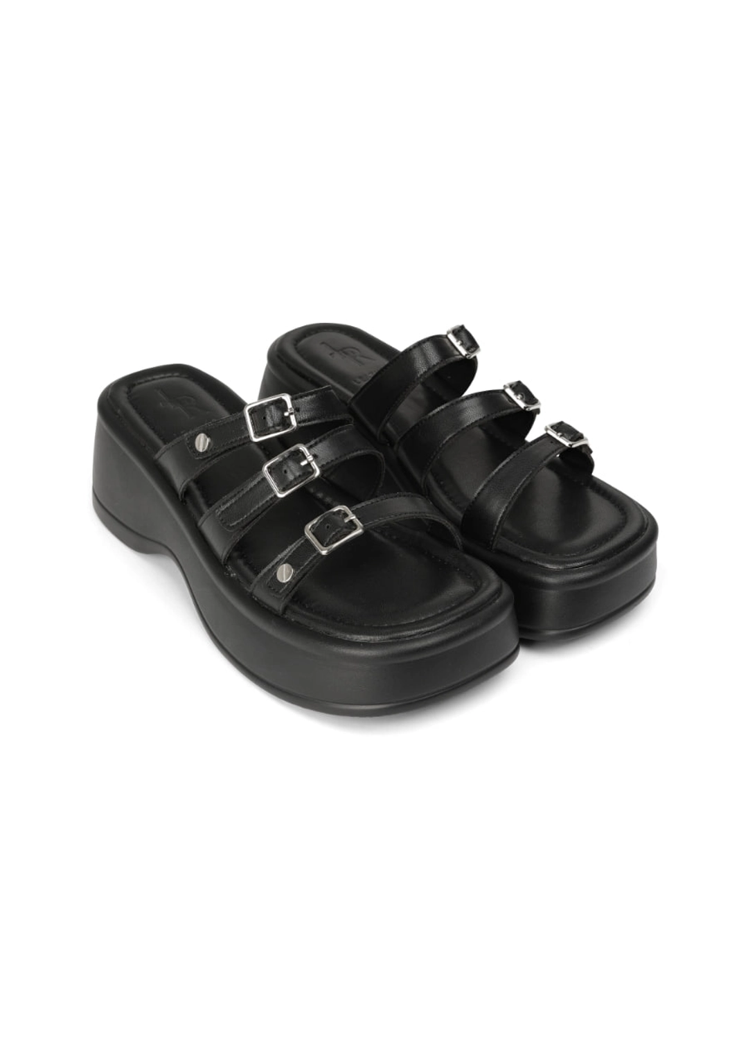 레더리 볼티드 버클 스트랩 샌들 [BLACK] 상품 이미지 2