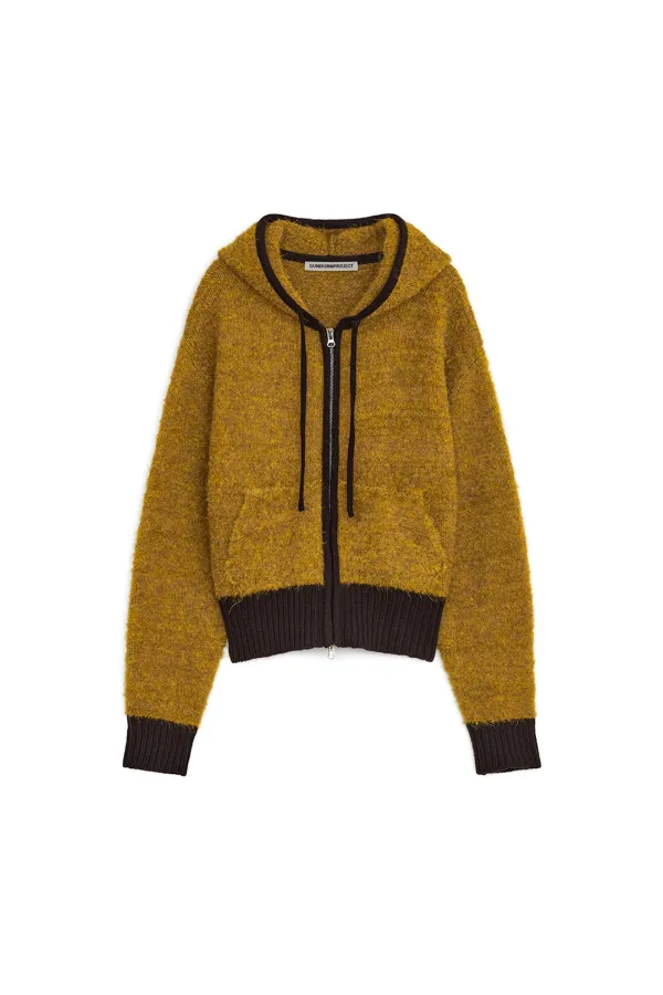 BOUCLE KNIT HOODIE ZIP-UP, YELLOW