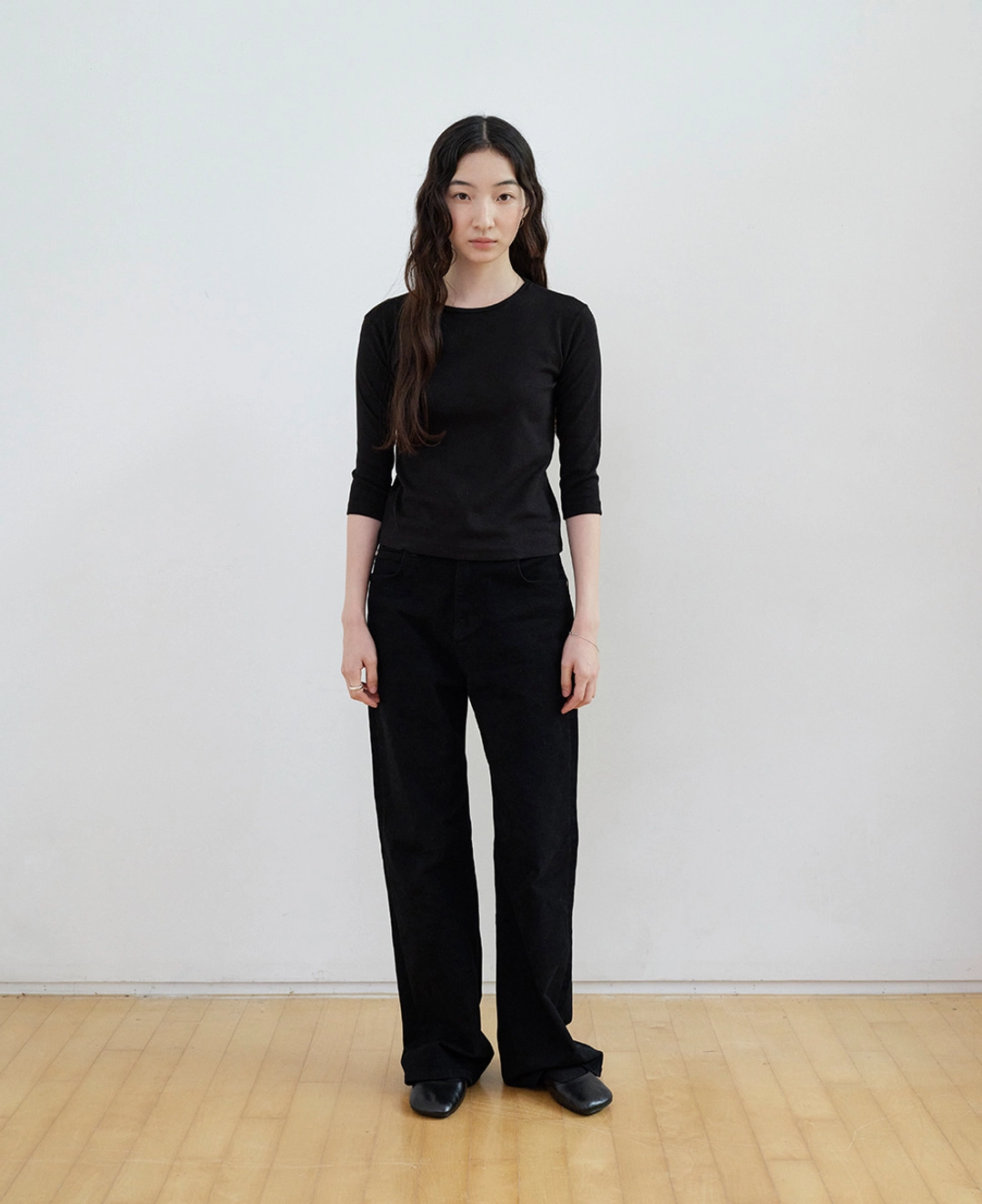 스텝어라운드 Basic 3/4 Sleeve Slim TEE_BLACK 상품 이미지 1