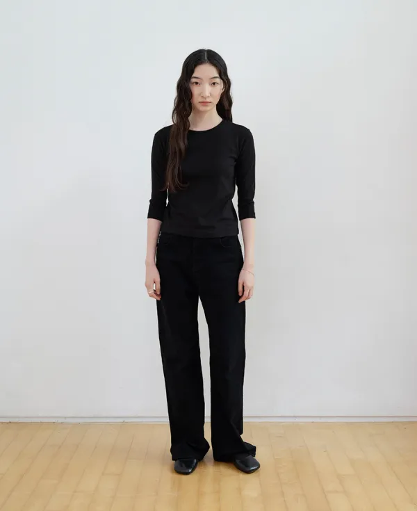 Basic 3/4 Sleeve Slim TEE_BLACK