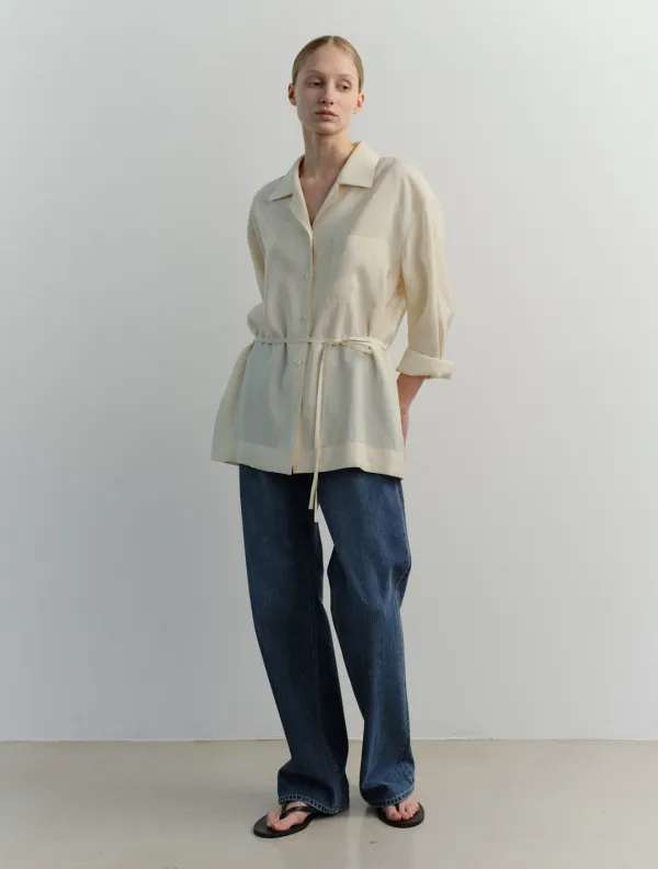 Open Collar Silky Blouse (Cream)