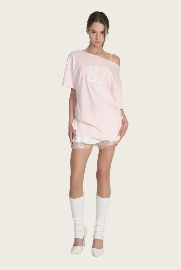 87 Numbering one-shoulder short top, Pink