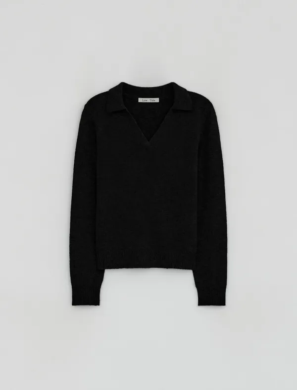 V NECK COLLAR KNIT [BLACK]