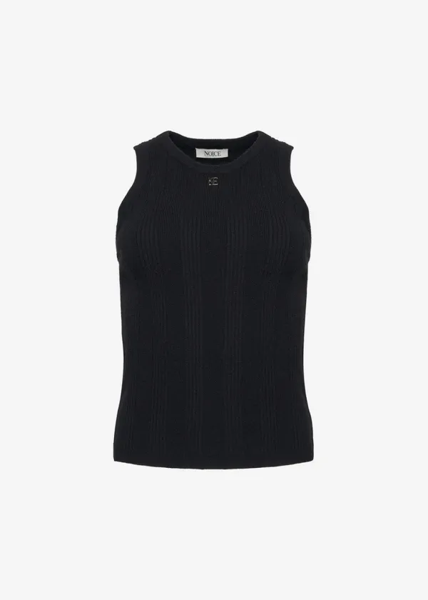 W RIBBED KNIT SLEEVELESS - BLACK