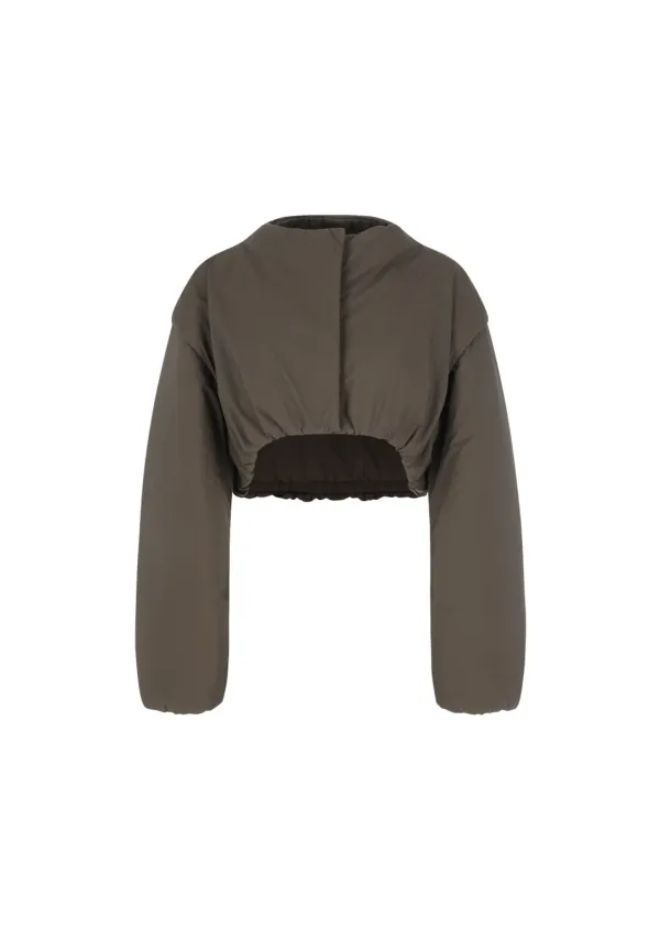 sheer nylon padded crop jumper, brown