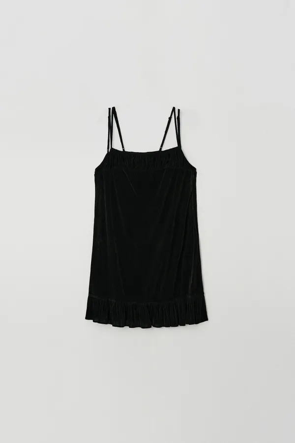 Velvet Shirring Two-Strap Dress (black)