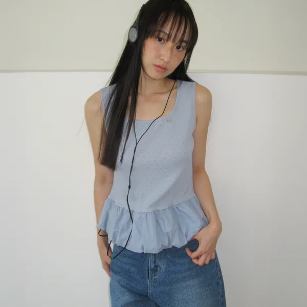 EYELET BALLOON SLEEVELESS SOFT BLUE