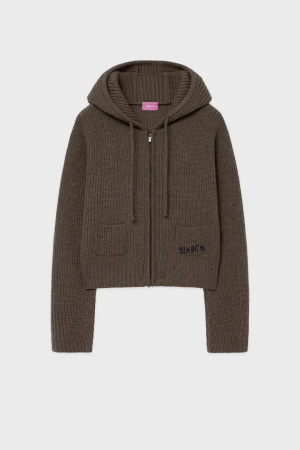 SN Pocket Logo Zip-up Hoodie Knit (Brown)