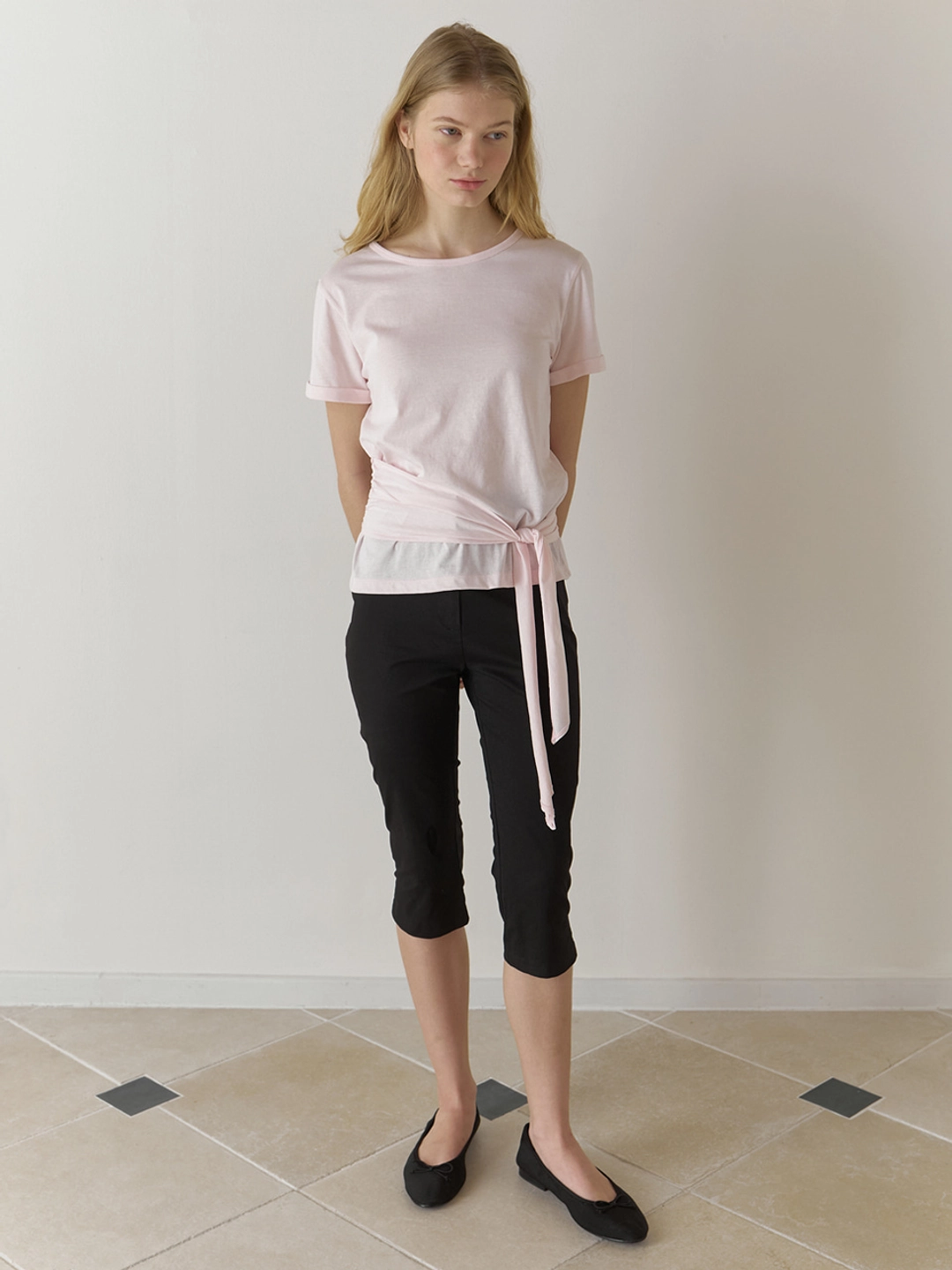 어몽 A WAIST TIE T-SHIRT_PINK 상품 이미지 3