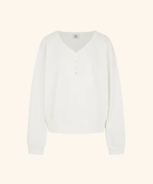 Letters V-Neck Waffle Sweatshirt (Ivory)