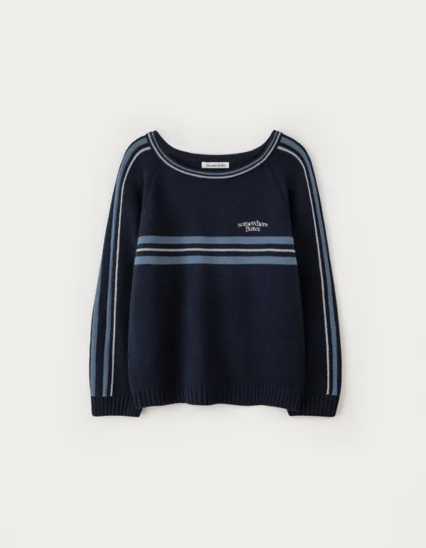 Line Small Logo Stripe Knit - Navy