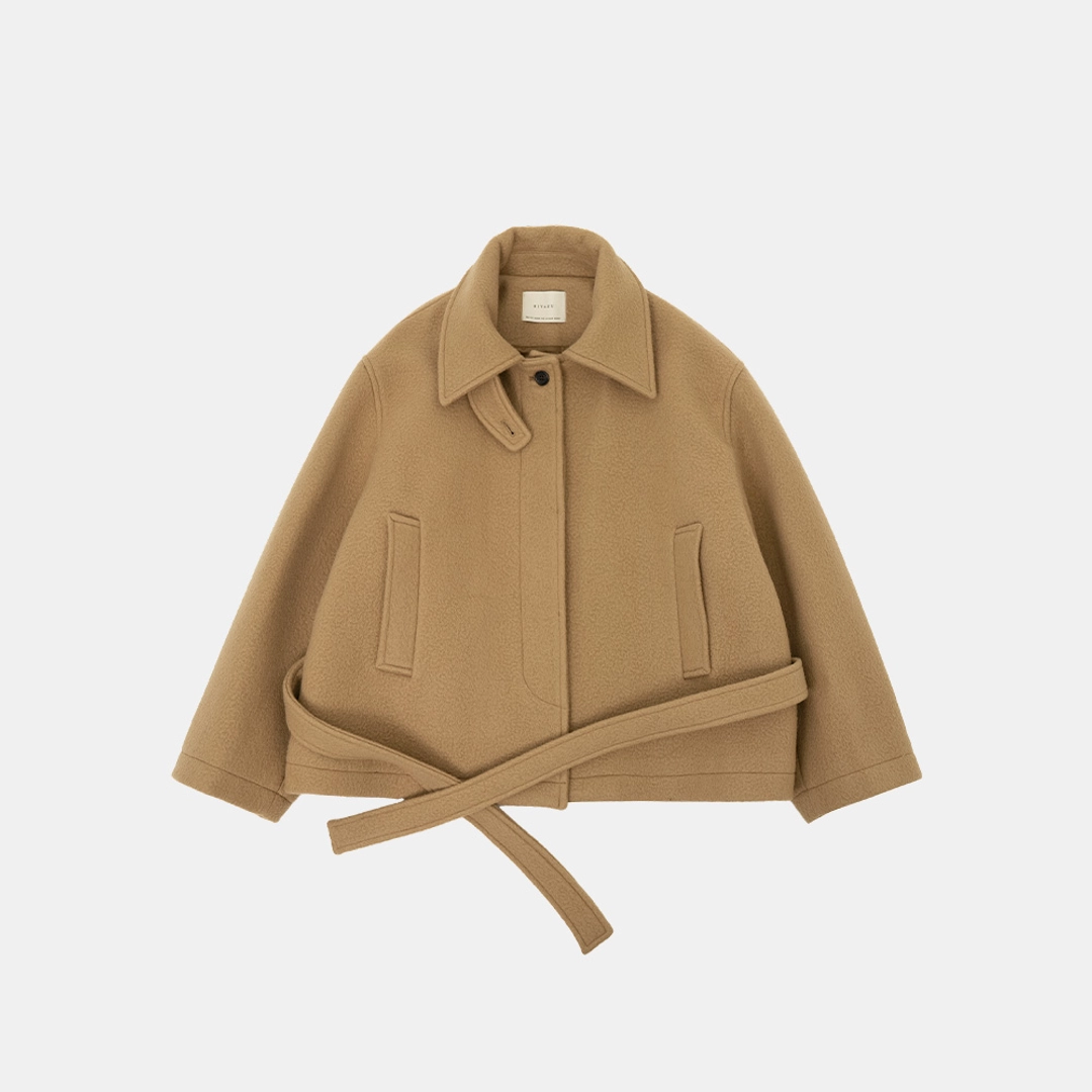 시야쥬 SIOT4167 헤어리 벨티드 하프 코트_Camel beige 상품 이미지 2
