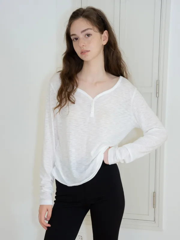 sheer slub button tee (ivory)