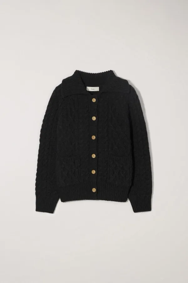 UNISEX FISHERMAN KNIT CARDIGAN CHARCOAL BLACK