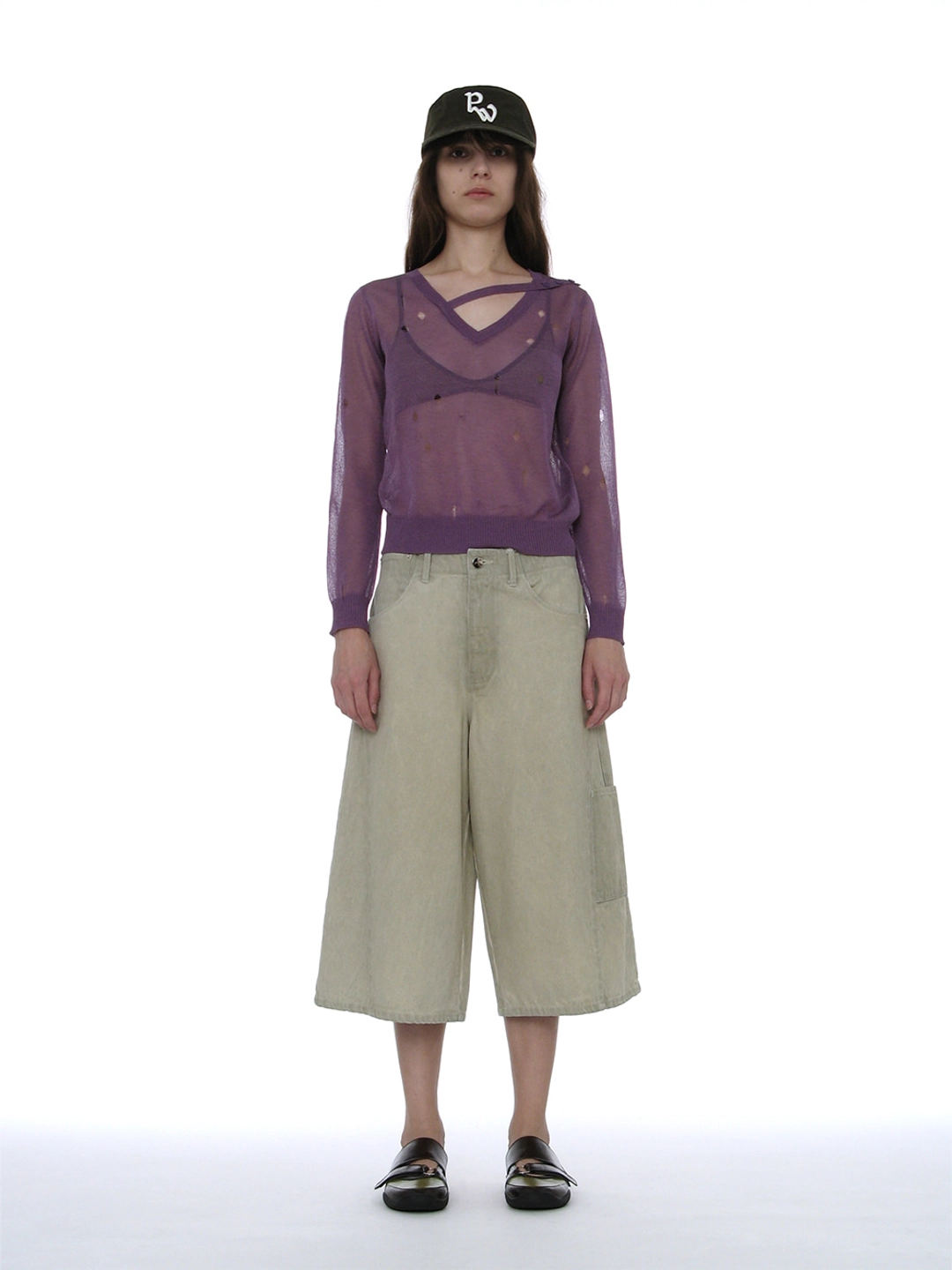 파르티멘토 [WOMEN] SHEER DISTRESSED V-NECK KNIT TOP_PURPLE 상품 이미지 2