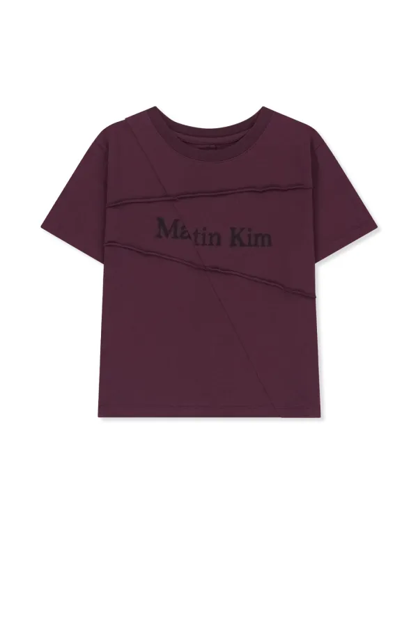 DIAGONAL CUT LOGO CROP TOP IN PURPLE
