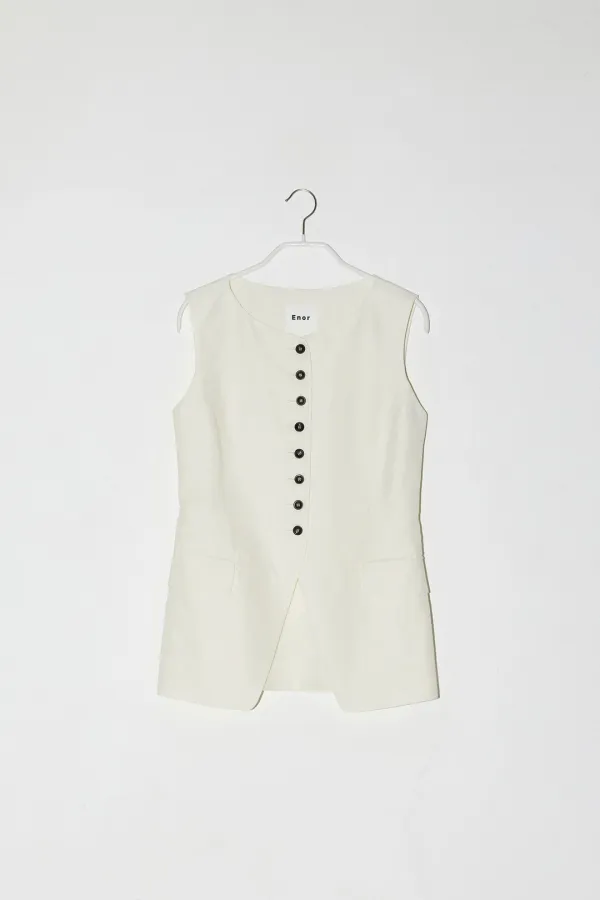 CONTRASTING BUTTONS SLEEVELESS JACKET - IVORY