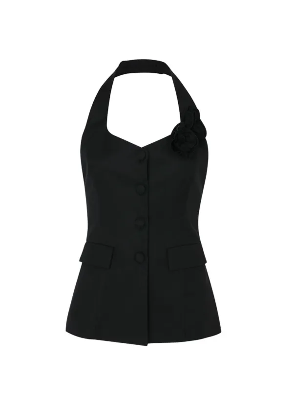 Corsage Halter Neck Vest (Black)