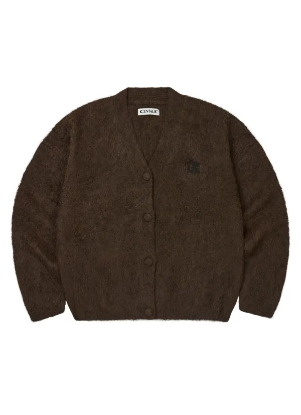 CENTAUR BULKY BRUSHED WOOL CARDIGAN_BROWN