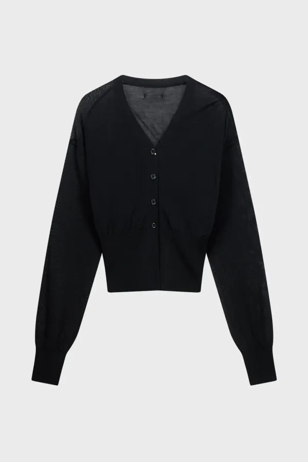 ECOVERO V-NECK FITTED CARDIGAN (BLACK)
