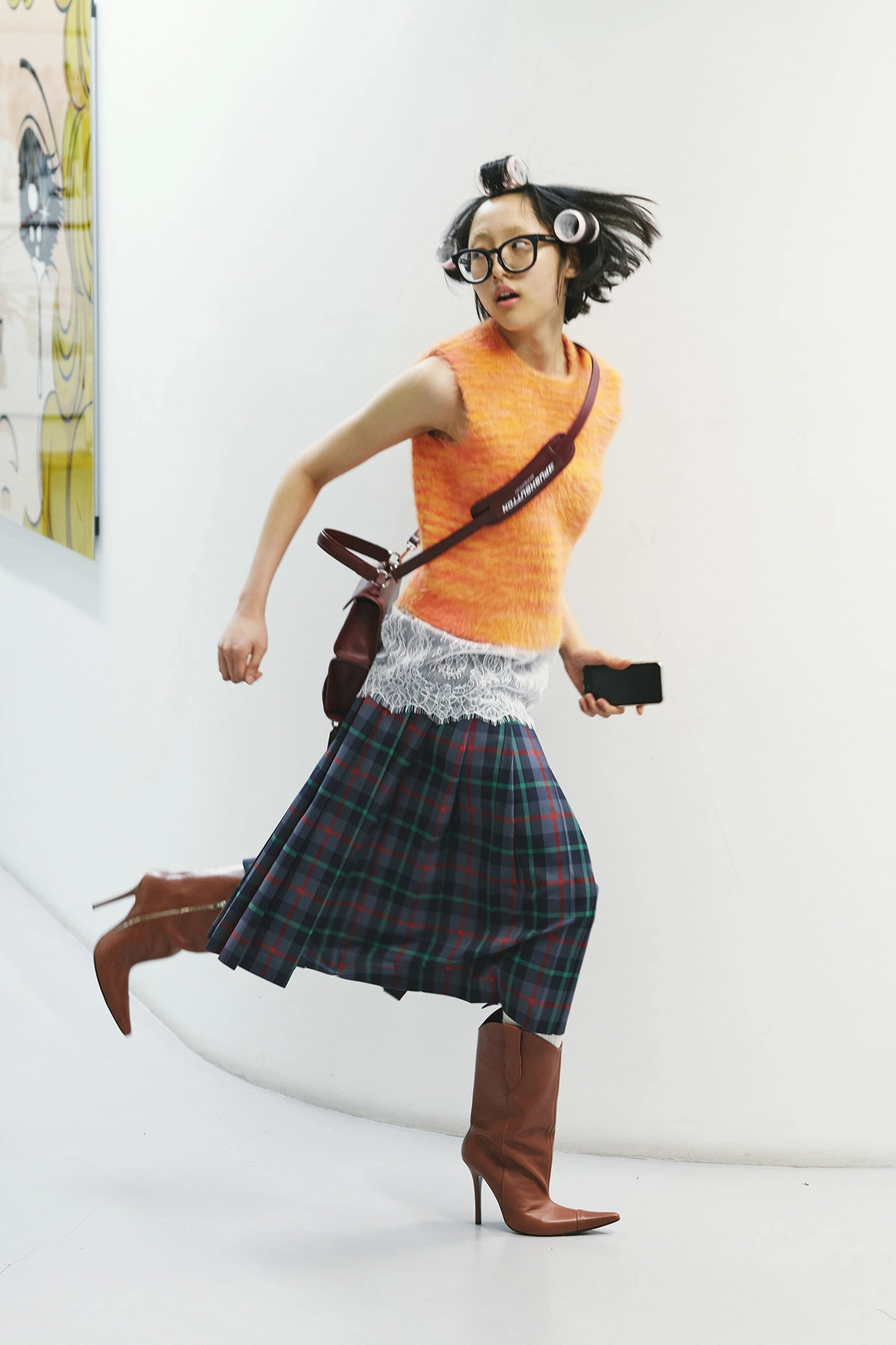 푸쉬버튼 FW25 UNDERLINE GRAY CHECK PLEATED MIDI SKIRT 상품 이미지 2