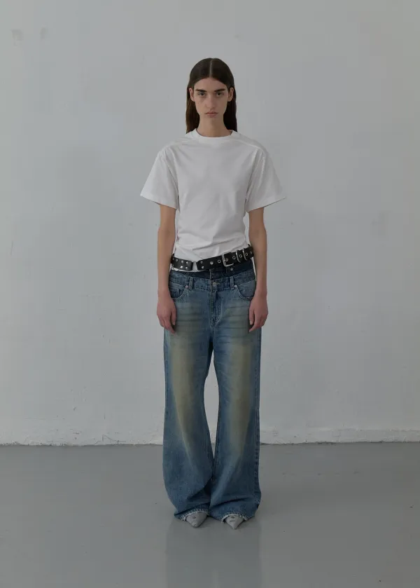 DOUBLE WAIST DENIM (BLUE)