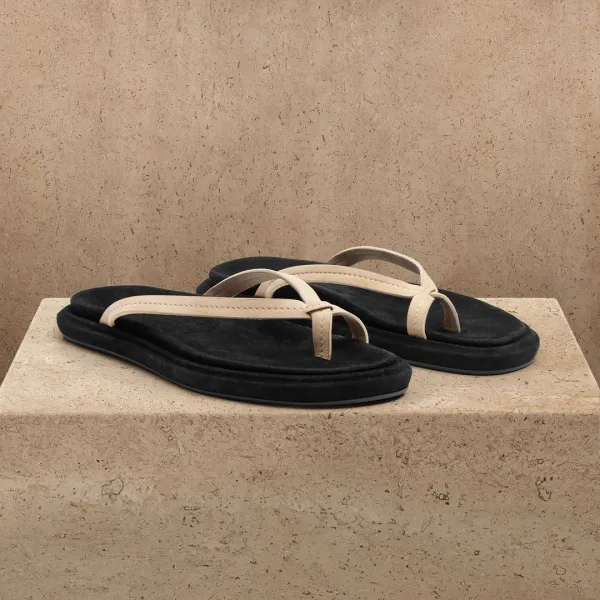 Women's Suede Cross Thong Sandal - Sand / Black