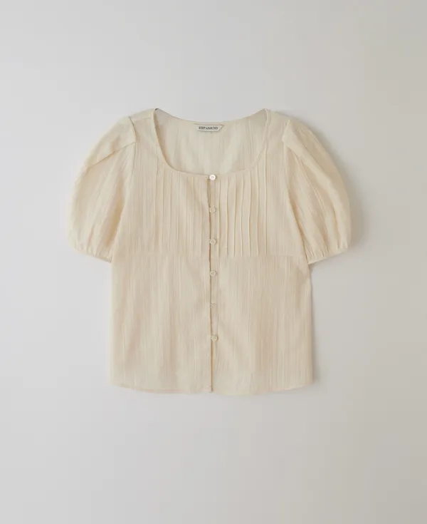 [6차] Tuck detail puff blouse_BEIGE