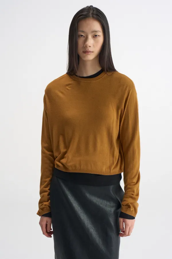 Round-Neck Cropped Knit_Brown