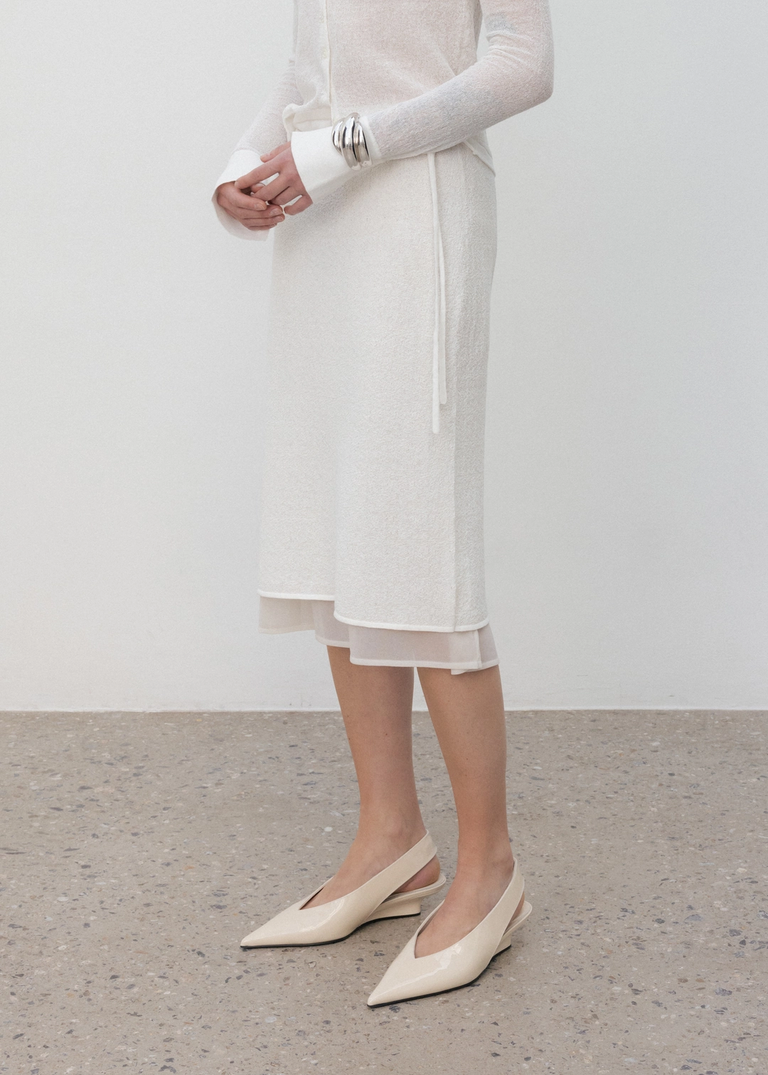 우마뭉 Crinkled linen layered skirt_Off white 상품 이미지 2