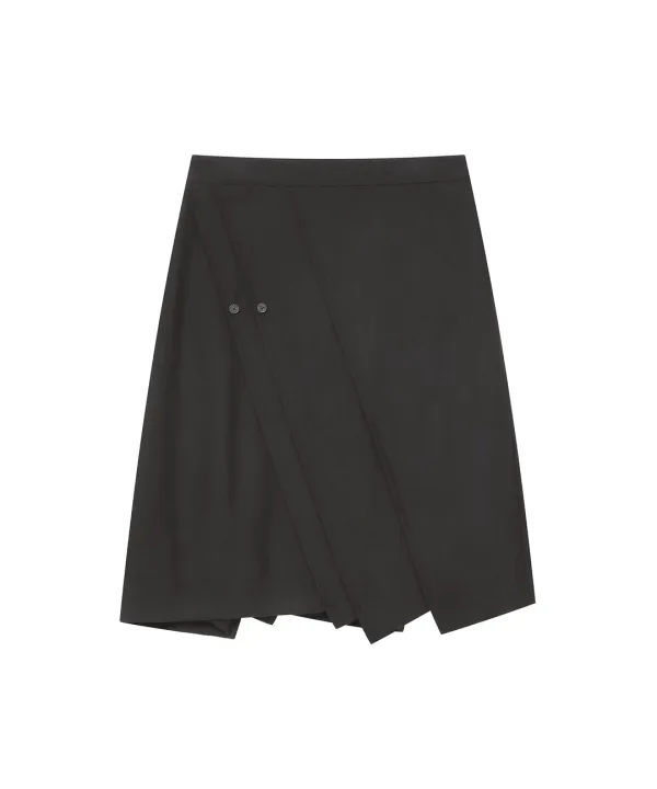 Diagonal pleats midi skirt CHARCOAL