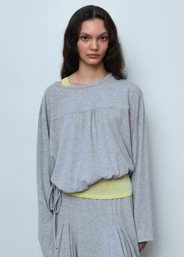 Front Shirring Long Sleeve Top_Melange Grey