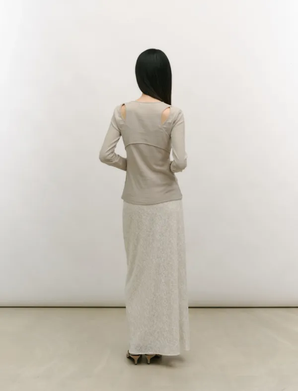 BACK SLIT LONG SLEEVE T-SHIRT [OLIVE]