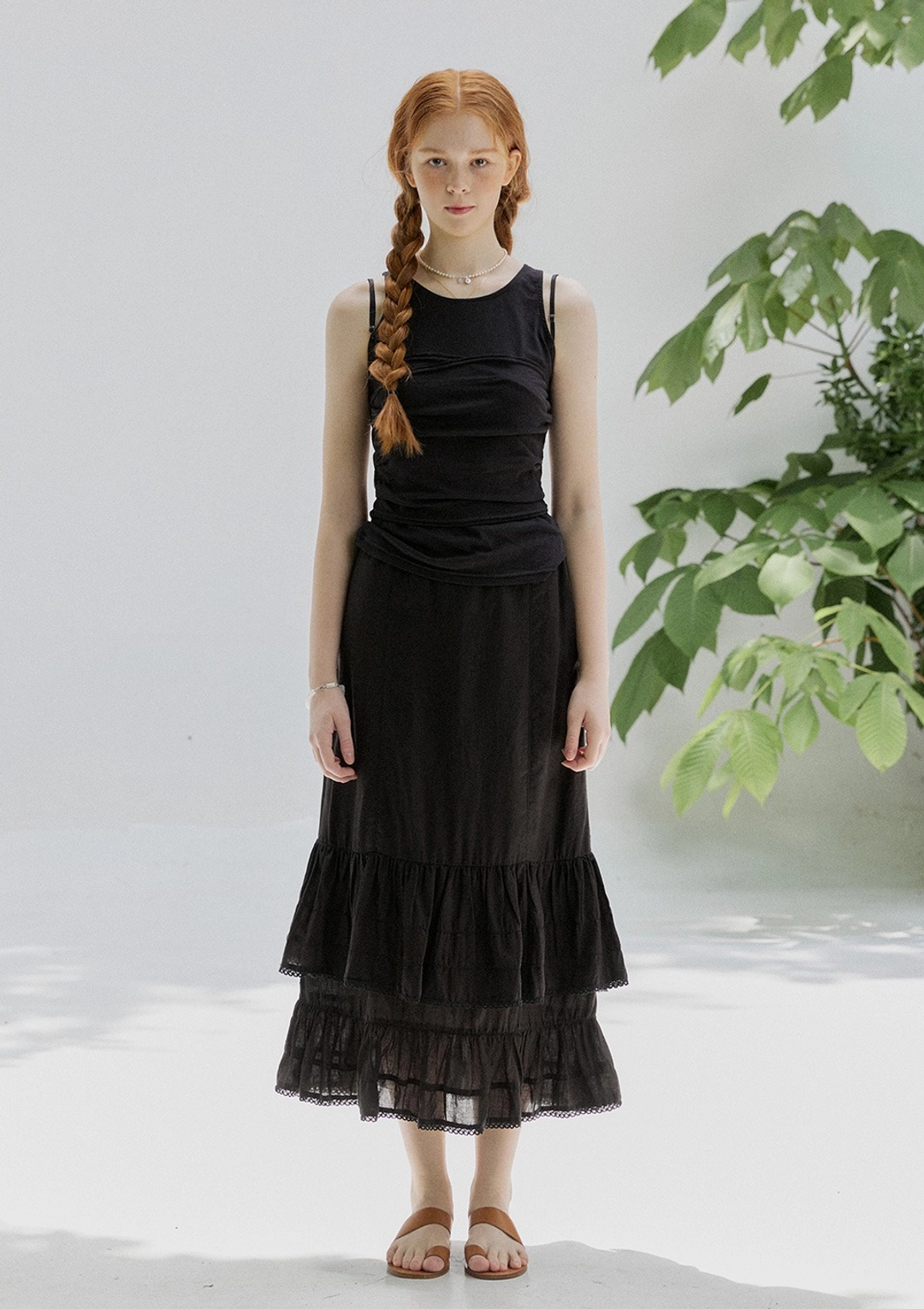 오픈도어 Linen frill skirt Black 상품 이미지 2