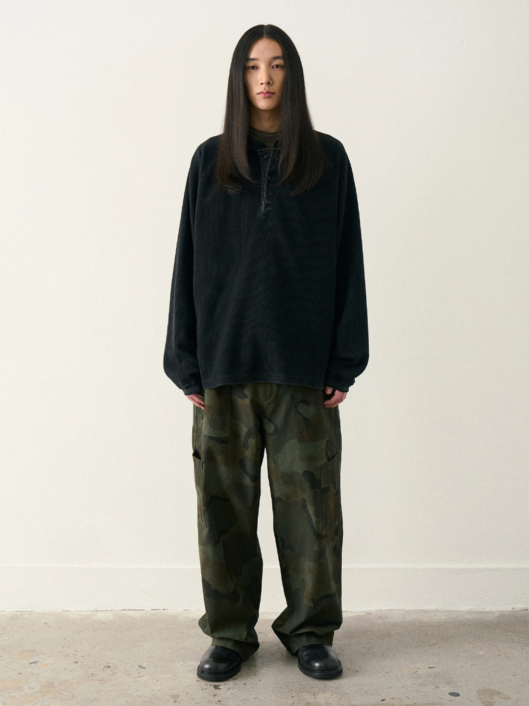 파르티멘토 Waffle Henley Long Sleeve_Black 상품 이미지 2