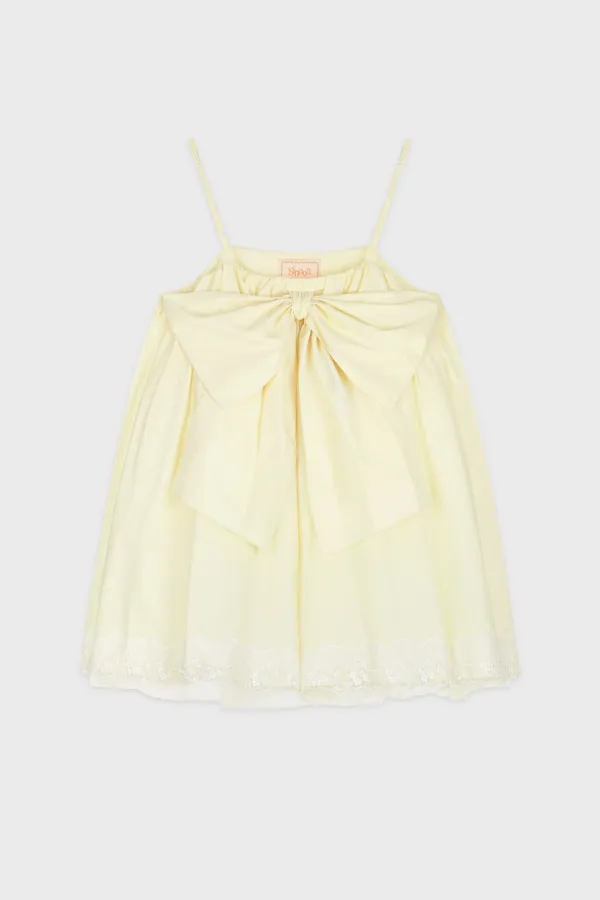 Big Bow Tulle Sleeveless Dress (Cream Yellow)