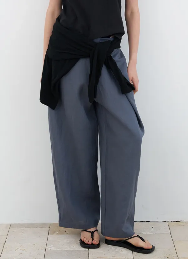 Breeze Linen Wrap Pants (Washed Blue)