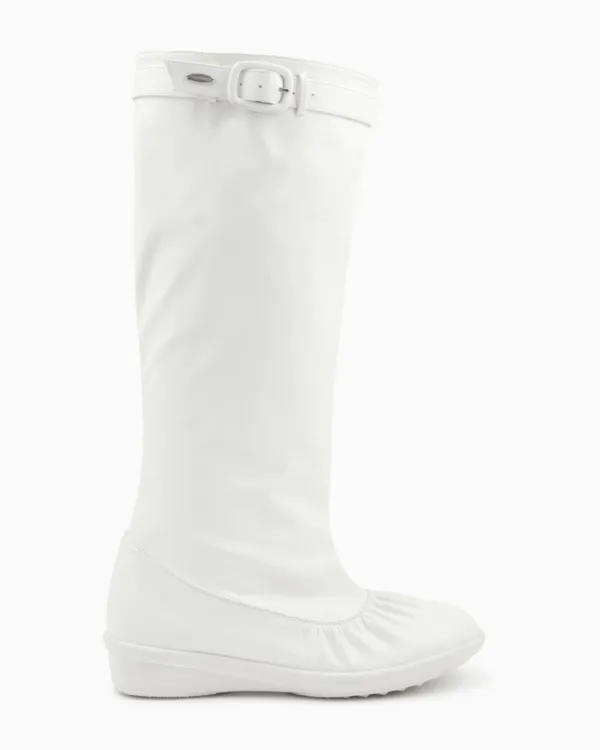 GATHERED BUCKLE BOOTS WHITE