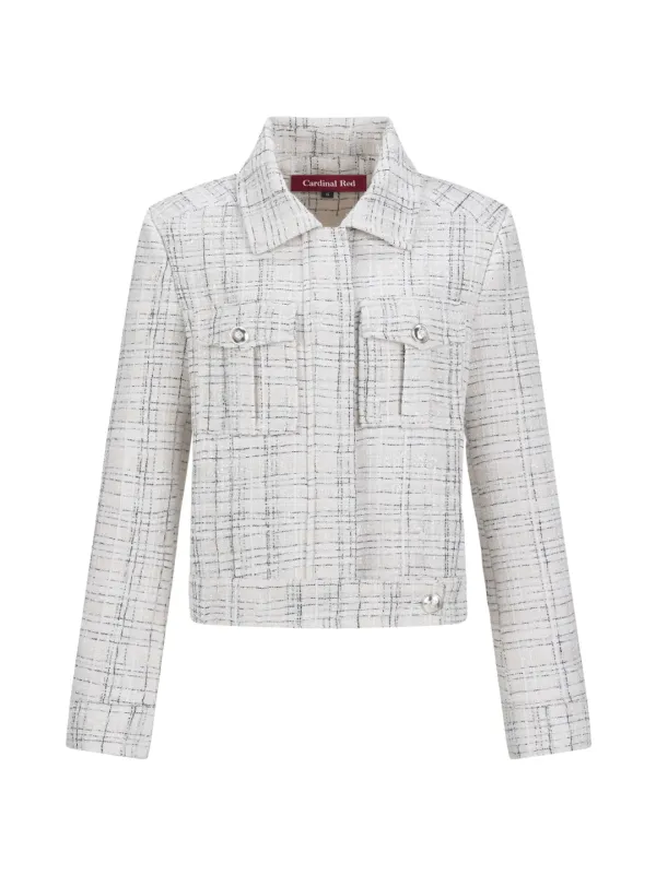Cotton collar Tweed jacket white