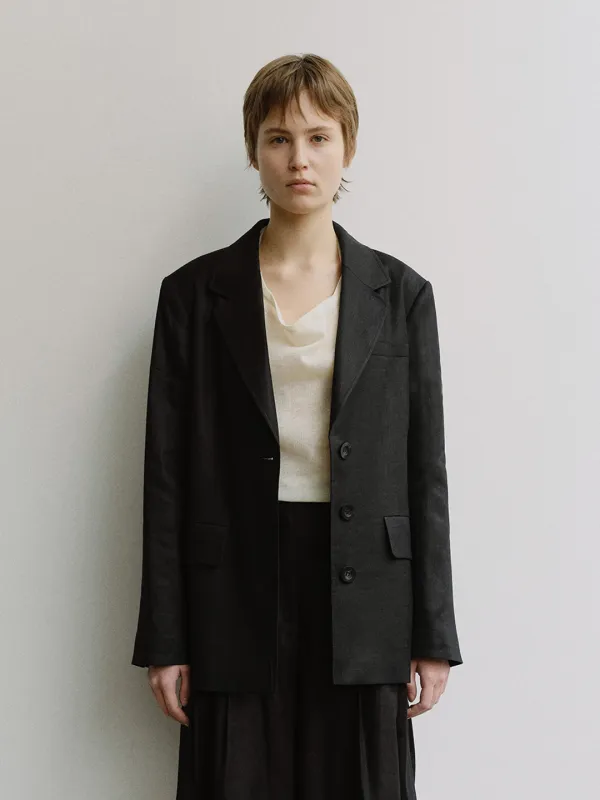 TIS LINEN TAILORED SINGLE BLAZER_BLACK