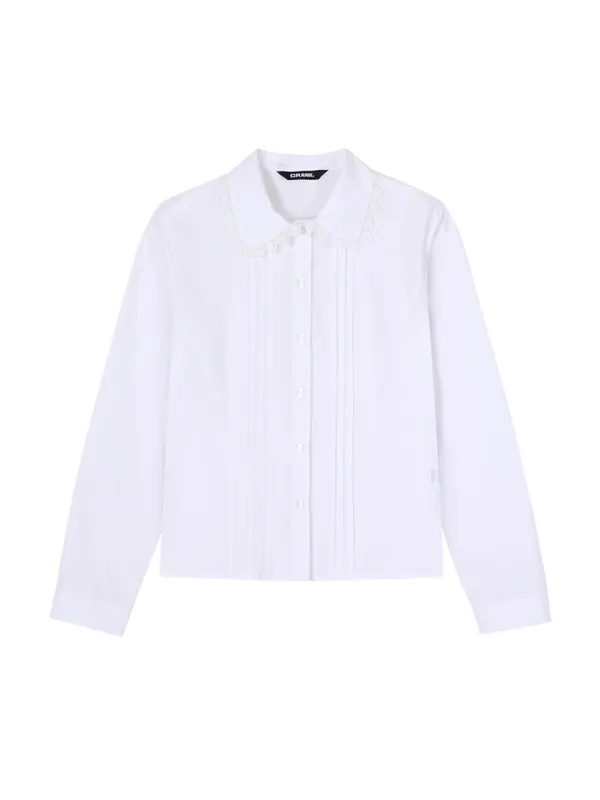 PINTUCK LACE LONG SLEEVE BLOUSE_WHITE
