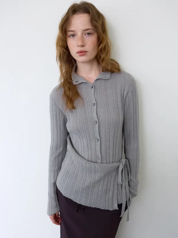 A DRAPED KNIT TOP_GREY