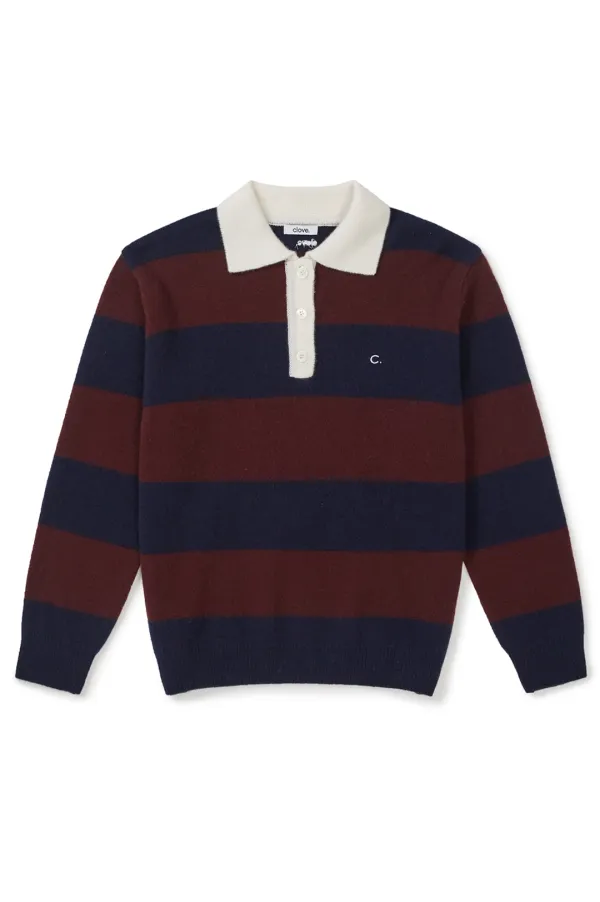 [25FW clove] Stripe Rugby Knit Pullover (Burgundy)