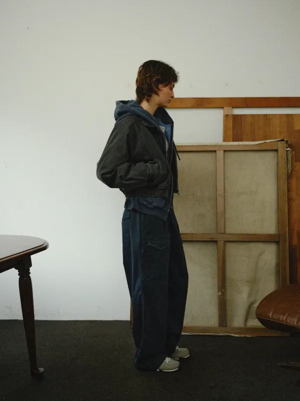 Washed Herringbone Pants (navy)