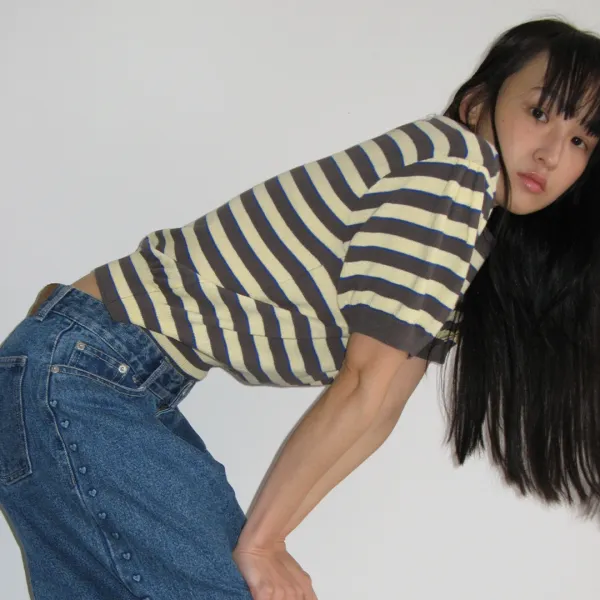 STRIPE PUFF KNIT CHARCOAL YELLOW